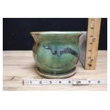 Glazed Ceramic Planter Pot, Orange, Brown, Green P