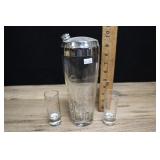 Vintage Glass Cocktail Shaker, Clear Glass With Si