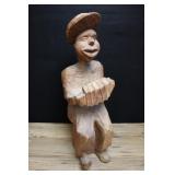 Large Carved Wooden Statue, Boy In Hat With Accord