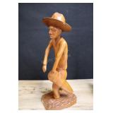 Large Carved Wood Boy Carrying Drum, Has Damage Se