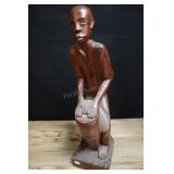 Large Carved Wood Bod Beating Drum, 21"h