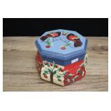 Painted Wooden Box, Red & Blue With Cherry Trees,