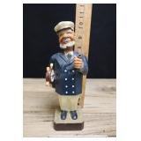 Carved Wooden Captain With Bottle Stopper & Bottle