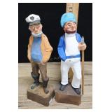 Pair Carved Wood Sea Captains, 11.5"h