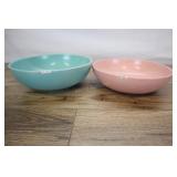 Two Large Bowls, 9x3 Inch, Turquoise And Pink