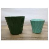 Two Small Swirl Pots, Green, Teal, 4 X 5 Inch, Btb