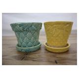 Two Mccoy Flower Pots, 4 Inch, Green And Yellow
