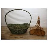 Two Baskets With Handles, Green And Brown