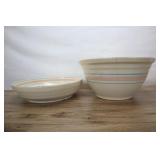 Two Mccoy Pink And Blue Striped Bowls, 12 Inch