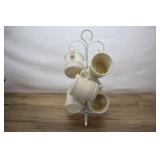 6 Mccoy Pink And Blue Striped Pottery Coffee Mugs