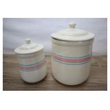 2 Mccoy Pink Blue Striped Canisters, 10.5 & 7.5 I