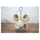 Six Mccoy Pottery Pink Blue Stripe Coffee Cups Wit