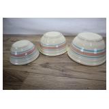 3 Mccoy Pottery Pink Blue Stripe Nesting Mixings