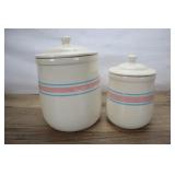 2 Mccoy Pink Blue Striped Canisters, 10 & 7.5 Inc
