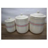 3 Mccoy Pink Blue Striped Cannisters, 10,9,7 Inch