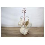 4 Mccoy Pink And Blue Striped Pottery Coffee Mugs