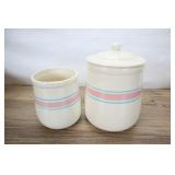 2 Mccoy Pink And Blue Striped Pottery Canisters,