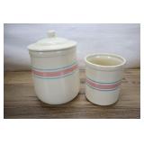 2 Mccoy Pink And Blue Striped Pottery Canisters,