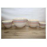 4 Mccoy Pink And Blue Ringware Bowls, Nesting, 8x4