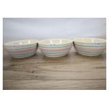 3 Mccoy Pottery Pink Blue Stripe Bowls, 5x2 Inch