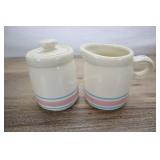 Mccoy Pottery Pink Blue Stripe Sugar And Creamer,