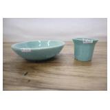 2 Brusche Speckled Green, Bowl And Vase,