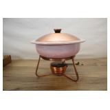 Pink Enamel Ware Warming Stand And Copper Lid, 10