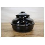 Vintage Black Enamel Bean Pot Stoneware, 5.5 X 8 I