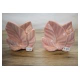 Pair Of Pink Wall Pockets, Leaf, 3.5 Inch