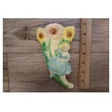 Vintage Chalkware Wall Pocket, Girl And Flowers, 7