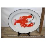 Lobster White Enamelware Platter, 17 Inch