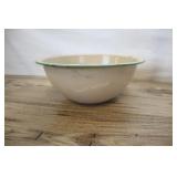 Enamelware Bowl, Green Rim, 11x4.5 Inch