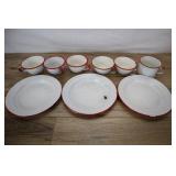 White And Red Enamelware Assorted Set.