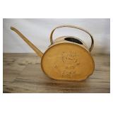 Vintage Yellow Metal Watering Can, Flower Stamped.