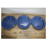 Three Dark Blue Enamelware Plates.