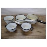 White Enamelware Set, Black Border,