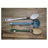 Three Enamelware Spoons, Ladle,