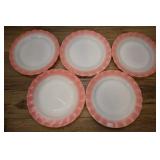 5 Hazel Atlas Pink Crinoline Dinner Plate, Ruffle,