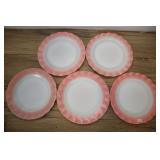 5 Hazel Atlas Pink Crinoline Dinner Plate, Ruffle,
