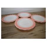 4 Hazel Atlas Pink Crinoline Dinner Plate, Ruffle,