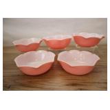 Five Hazel Atlas Ripple Pink Crinoline Cereal Bowl