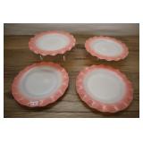 4 Hazel Atlas Pink Crinoline Dinner Plate, Ruffle,