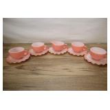 Hazel Atlas Pink Crinoline Creamer 4 Cups And Sauc