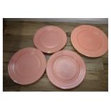 4 Hazel Atlas Pink Crinoline Plates, Rings, 7 Inch