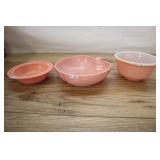 3 Pink Crinoline Dishes, Including Apple Cobbler.