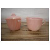 Fireking Pink Swirl Cream And Sugar Set