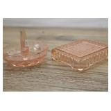 Pink Depression Glass Ring Holder And Tray.