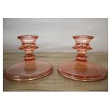 2 Pink Depression Glass Candle Holders Round