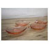 Four Pink Glass Leaf Dishes.