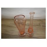 2 Pink Glass Vases